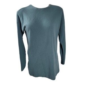 Eileen Fisher Blue Knit Pullover Top Italian Yarn Scoop Neck Long Sleeve Size PL